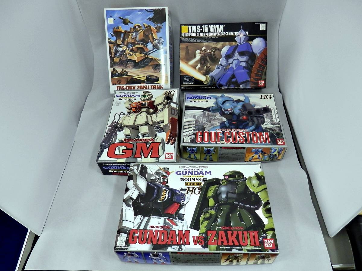 【 未組立 5点セット 】 1/144 HG 陸戦型ガンダム vs MS-06J ザクII , ギャン , グフカスタム , ジム , ザクタンク HA111406