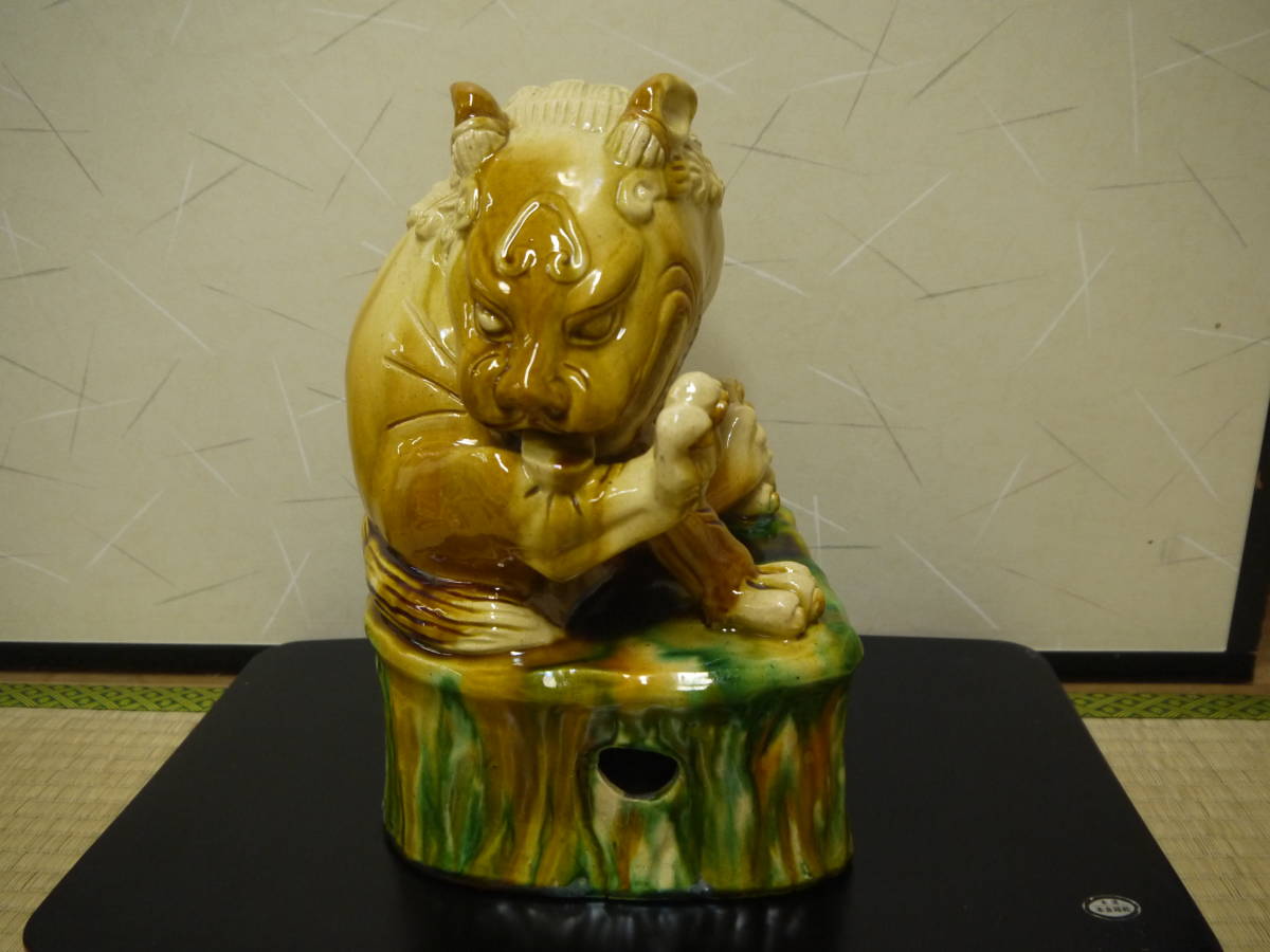 1N22 OF AK】中古美品 中国 唐三彩 獅子 置物 置物 獅子 中国 ブ