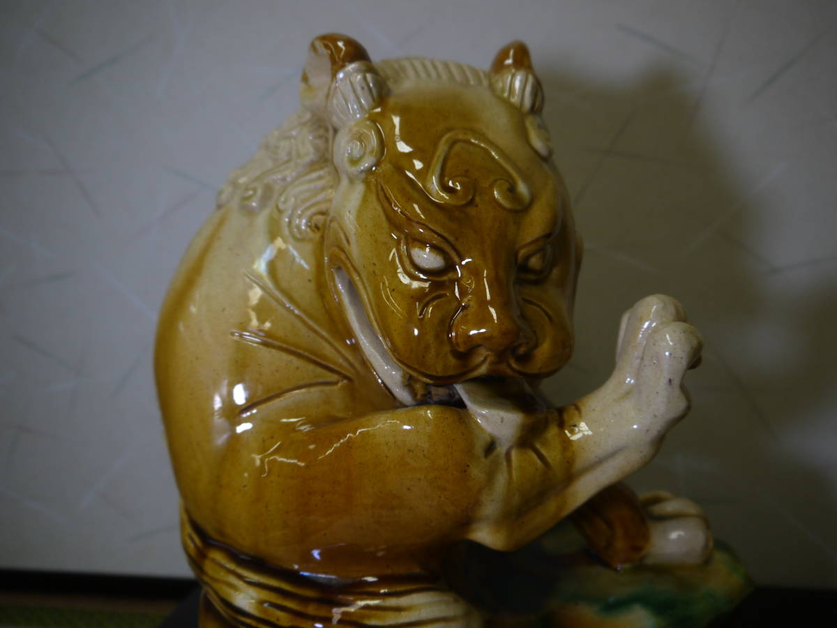 1N22 OF AK】中古美品 中国 唐三彩 獅子 置物 置物 獅子 中国 ブ