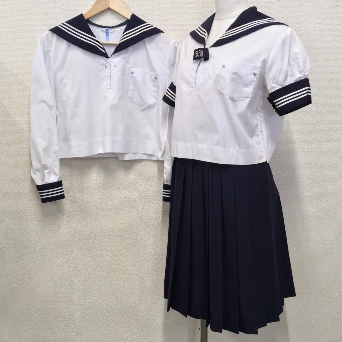 Y)A293(中古)福島県 安達高校 セーラー服3点セット /M/L/W66/hunioka