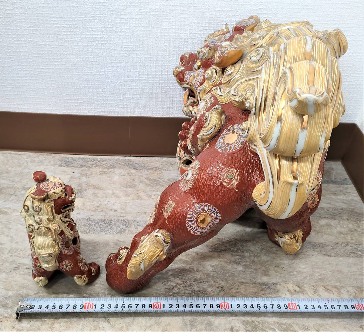 特大 大迫力!! 九谷焼 玉乗り獅子 狛犬 縁起物 厄除け 魔除け/置物