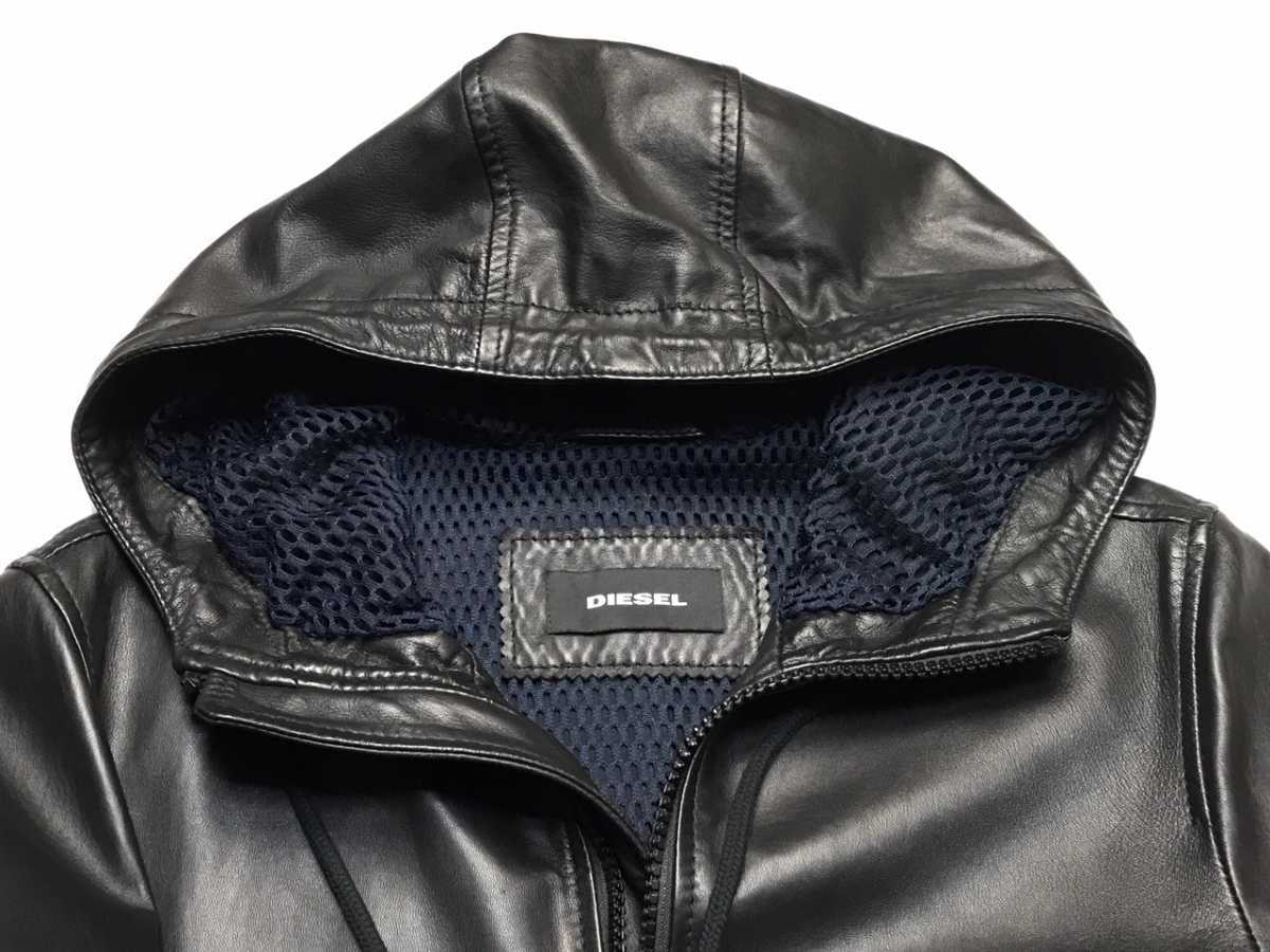 美品 DIESEL レザーパーカー ライダース ジャケット 羊革 皺加工 L7 美品☆DIESEL☆ディーゼル/シープレザーパーカー 【L-MELVINS-JACKET