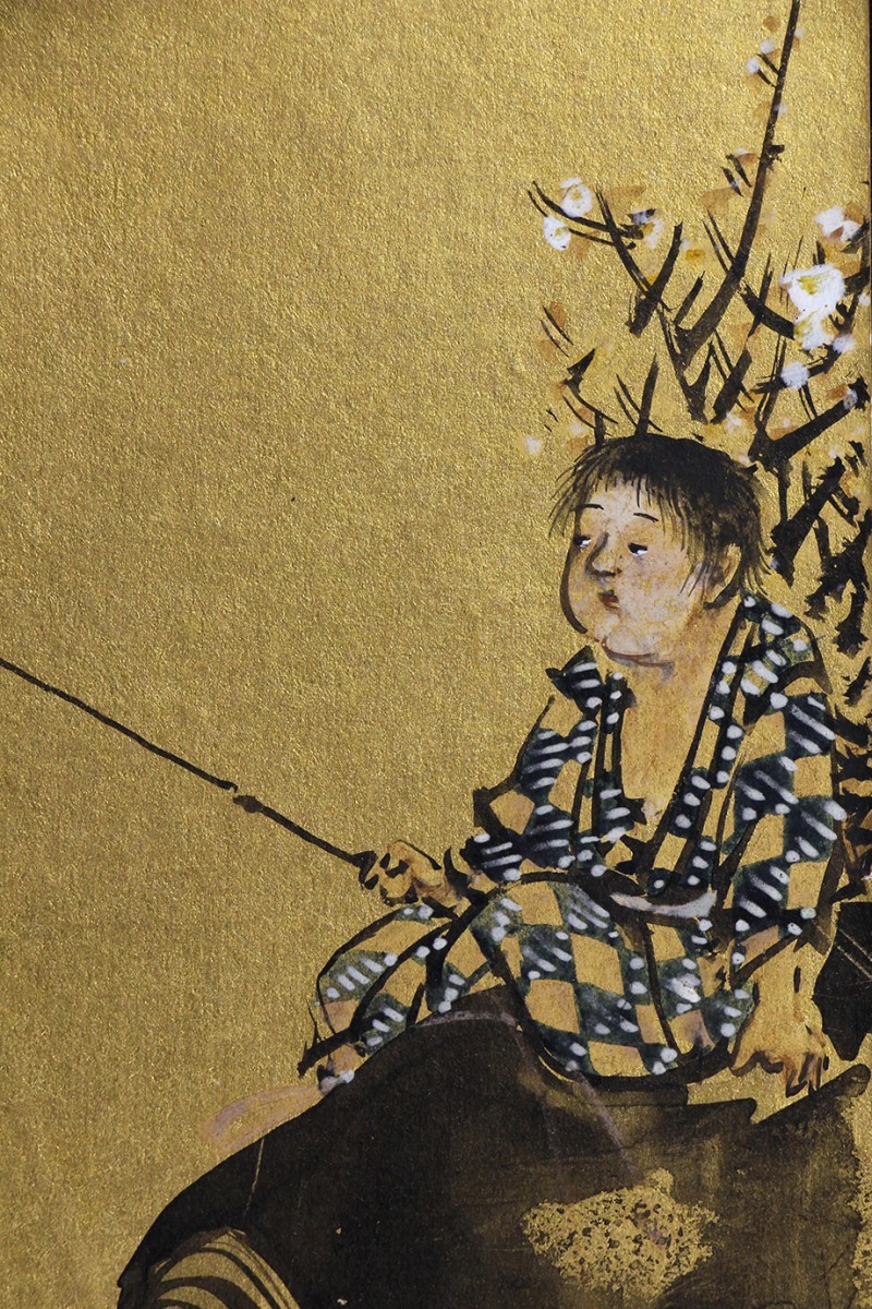 真作】「河鍋暁翠 牧童図 未装短冊」日本画家 河鍋暁斎娘 絵画(掛軸
