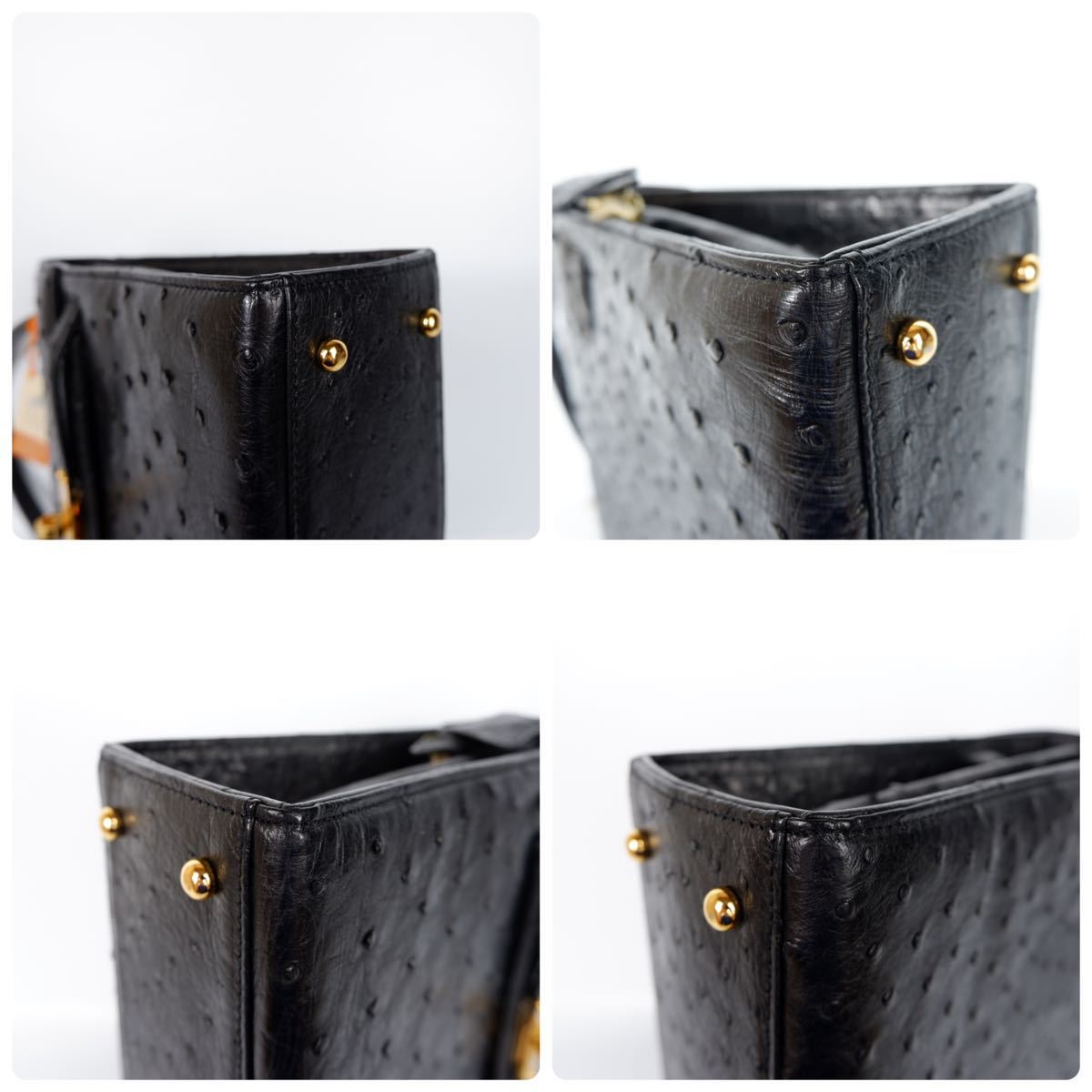 美品JRA オーストリッチ ハンドバッグ ゴールド金具 タグ JRA