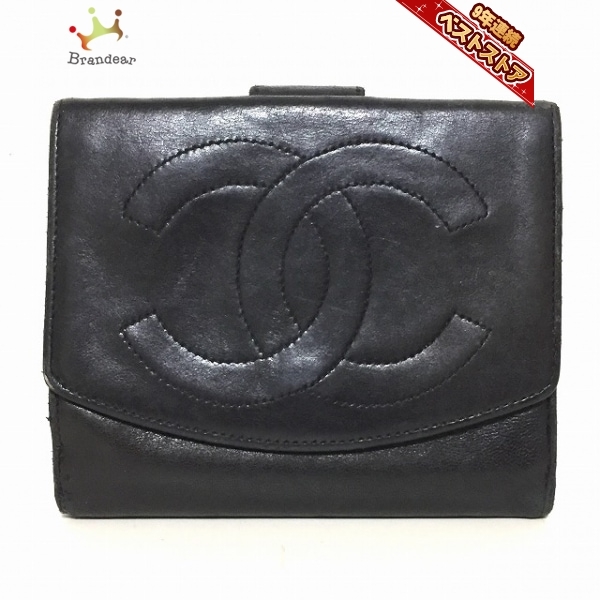 シャネル CHANEL Wホック財布 - ラムスキン 黒 3番台 財布 ラムスキン