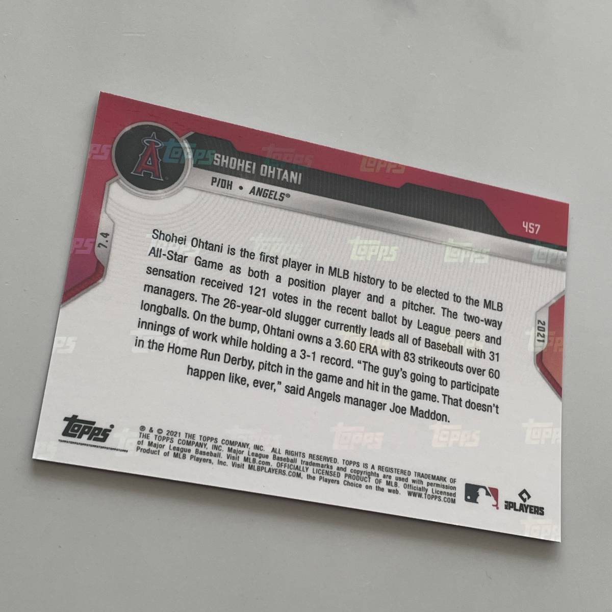 2021 TOPPS NOW 大谷翔平 457 世界初のDH&投手同時オールスター選出記念 24時間限定オーダー ホログラムつき　新品 送料無料 匿名取引 _3