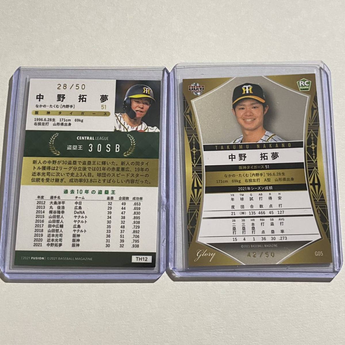 BBM阪神タイガース2021 中野拓夢 直筆サインカード RC RC BBM Glory
