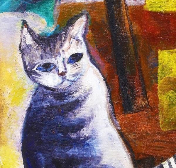 ＊猫油絵　油彩 『猫と花』6F 亀本よし子 (直筆サイン入り) 真作】【WISH】亀本よし子「ねこ」油彩 6号 〇二科会友 二科東京展