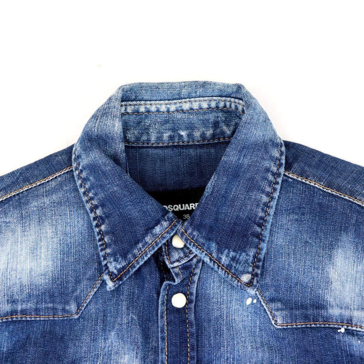 DSQUARED2 デニムシャツ ウエスタン ダメージ加工 インディゴブルー40 DSQUARED2 ディースクエアード デニムシャツ インディゴ ダメージ加工