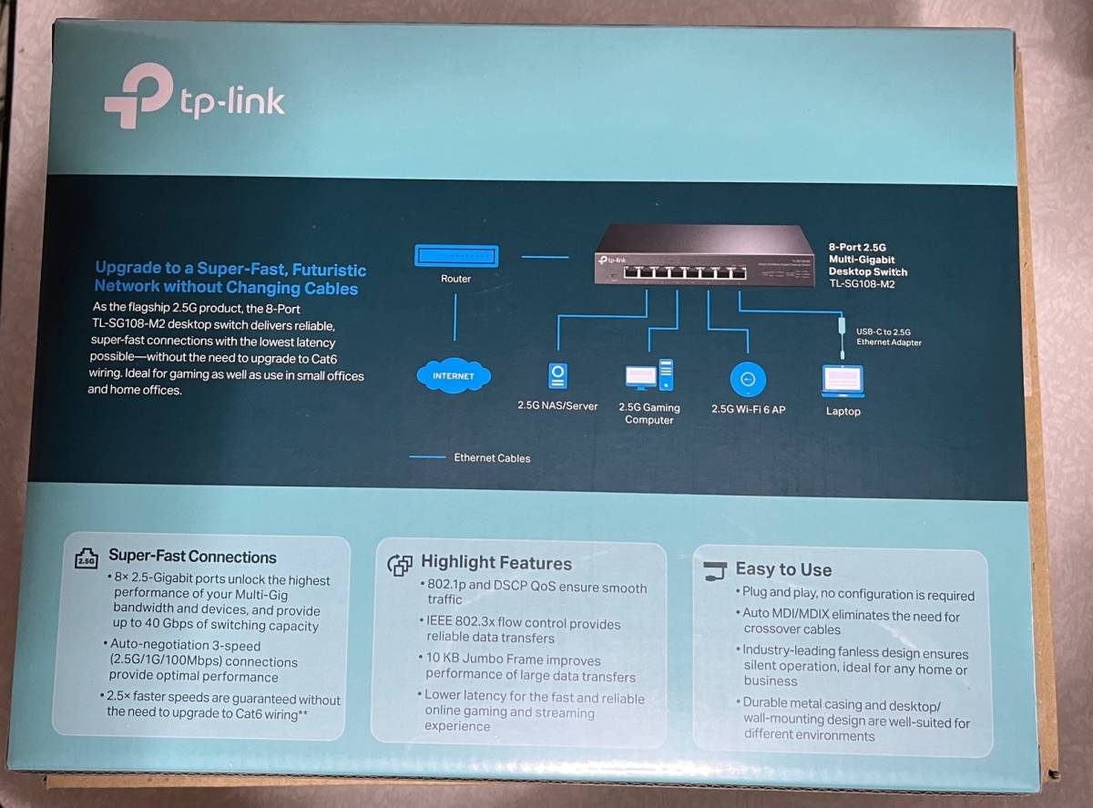 TL-SG108-M2 TP-Link 5Gbps 8ポート 新品開封のみTL-SG108-M2 全ポート