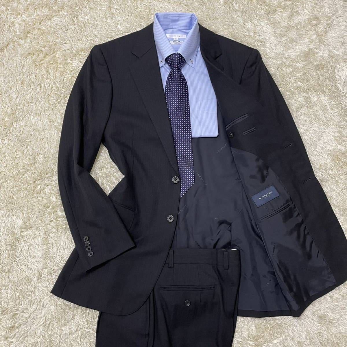 人気SALE，100%新品 バーバリーロンドン 漂う高級感 BURBERRY LONDON スーツ セットアップ ジャケット 裏地ロゴ super120's ウール 黒 ブラック XL相当(XLサイズ以上)｜売買されたオークション情報、yahooの商品情報を XLサイズ以上