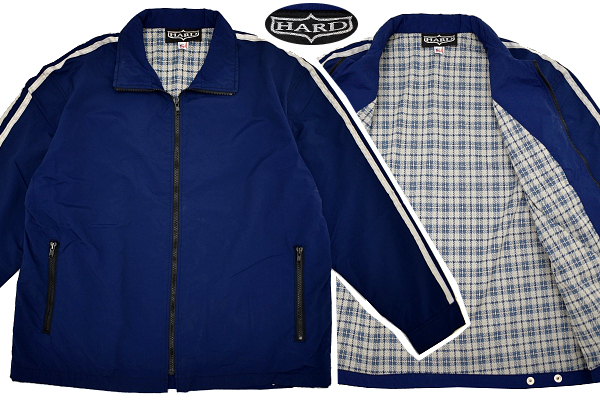 A-3734★HARD ハード★アメリカ USA製 ブルー青 ライン入り ウインドブレーカー ドリズラー スウィングトップ ジャケット Ｍ