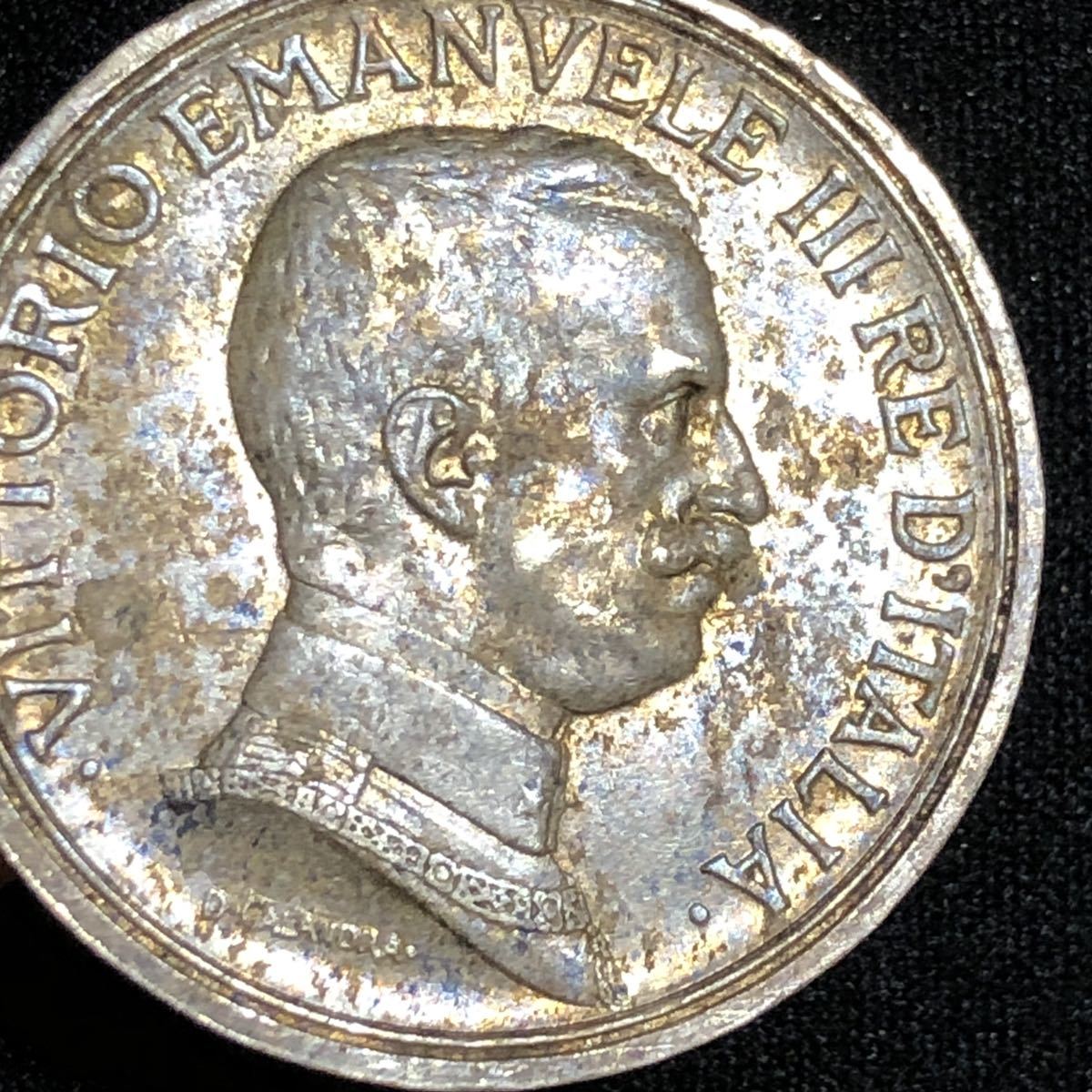 イタリア 1915 2リレ 銀貨 クアドリガ ビットーリオ・エマヌエレ3世 未 