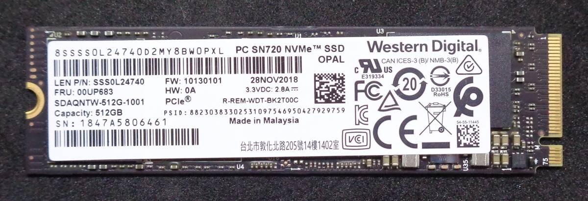  品 Western Digital製 SSD WDC PC SN720 SDAQNTW-512G-1001 512GB み 489(256GB～)｜売買されたオークション情報、yahooの商品情報をアーカイブ公開 - オークファン 256GB～