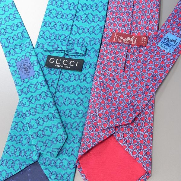 MD4582：HERMES/エルメス・GUCCI/グッチ*メンズ*シルクネクタイ*2本 