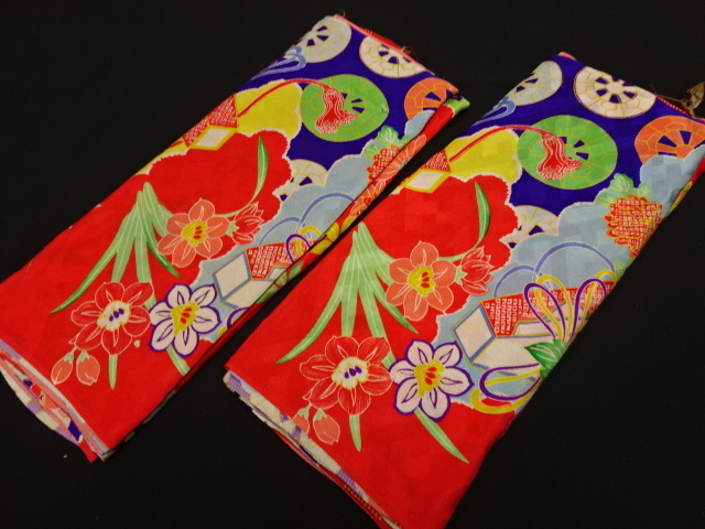 アンティーク 子供着物 洗い張り 綸子 | 子供着物 kimono 赤の