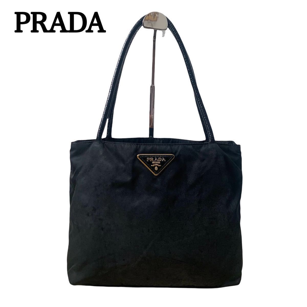 1円～ 希少 最高級 PRADA プラダ トートバッグ カナパ デニム 三角プレート キャンバス ブルー系 ロゴ ハンドバッグ 肩掛け　 プラダ PRADA 希少 A4収納 肩掛け◎ ブラック