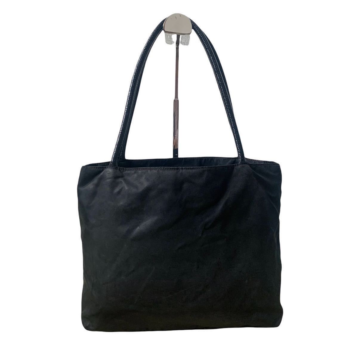 1円～ 希少 最高級 PRADA プラダ トートバッグ カナパ デニム 三角プレート キャンバス ブルー系 ロゴ ハンドバッグ 肩掛け　 プラダ PRADA 希少 A4収納 肩掛け◎ ブラック