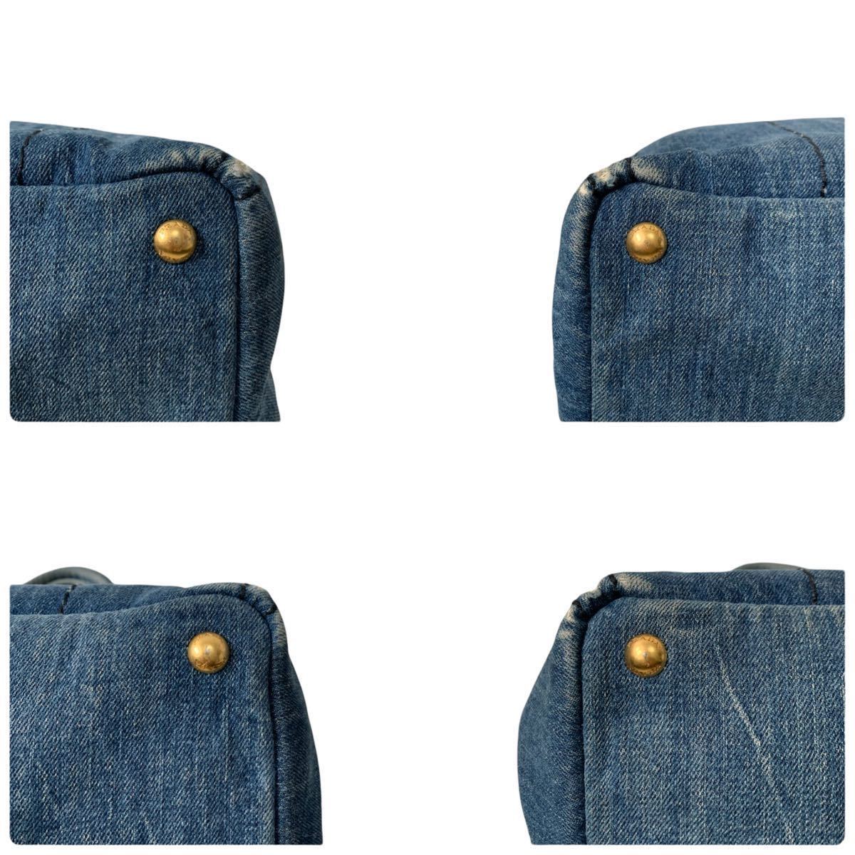 1円～ 希少 最高級 PRADA プラダ トートバッグ カナパ デニム 三角プレート キャンバス ブルー系 ロゴ ハンドバッグ 肩掛け　 プラダ PRADA 希少 A4収納 肩掛け◎ ブラック