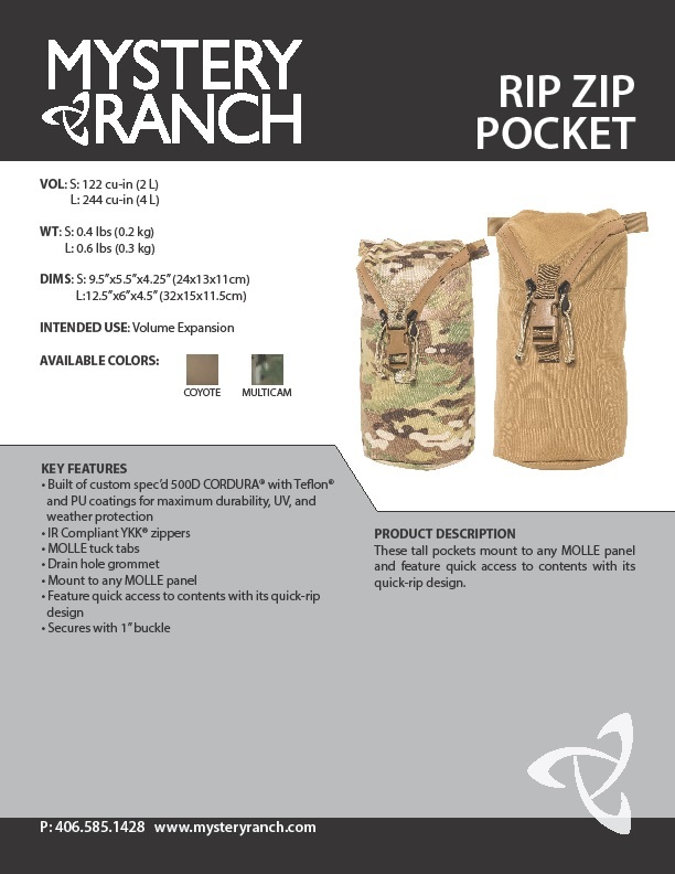 MYSTERY RANCH Rip Zip Pocket Multicam Small ASAP 3Day Assault CL 