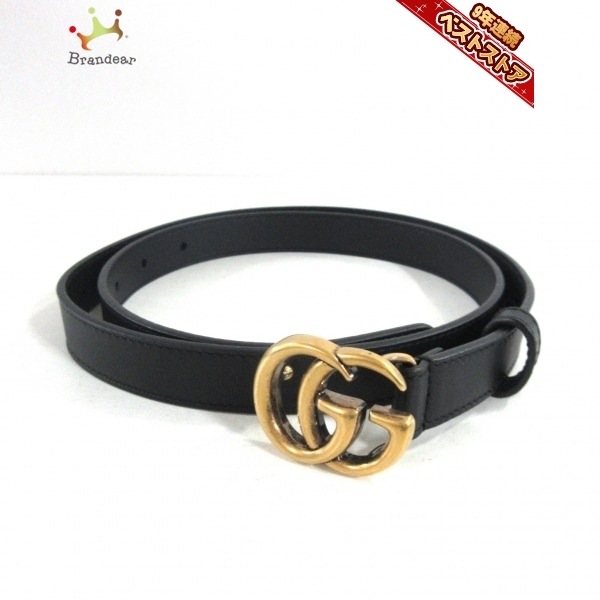 美品 グッチ GGマーモント レザーベルト 黒 ゴールド金具 80 409417 グッチ GUCCI 80 409417 - レザー×金属素材 黒×ゴールド GGマーモント