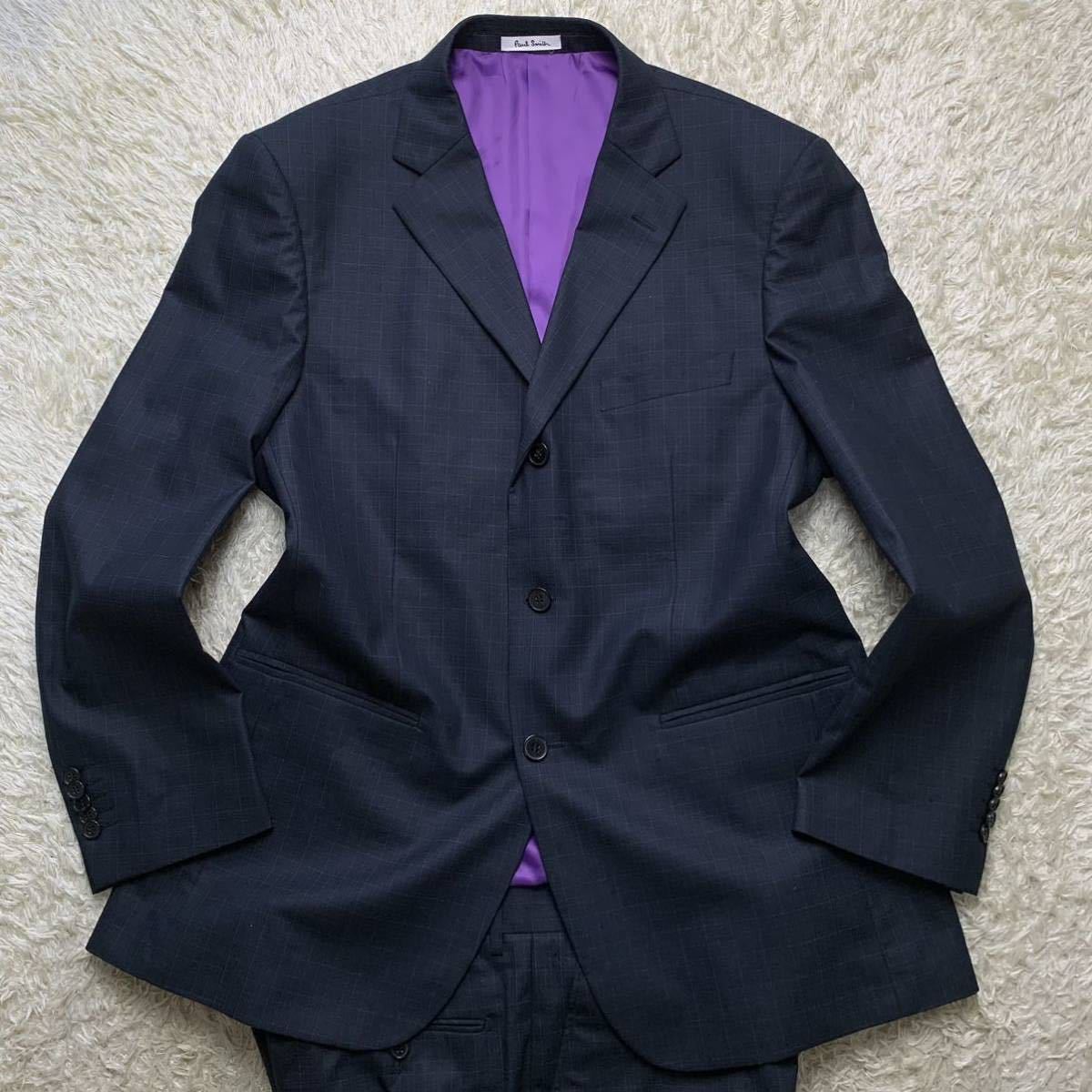 ポールスミスロンドン×【伊】チェルッティ社特注Super150'sラムウール Paul Smith LONDON スーツ A-52 XL 裏地 柄 パープル マルチカラー Paul スーツ ポールスミスロンドン×伊チェルッティ社特注Super150's シングルスーツ ポールスミス× DELFINO