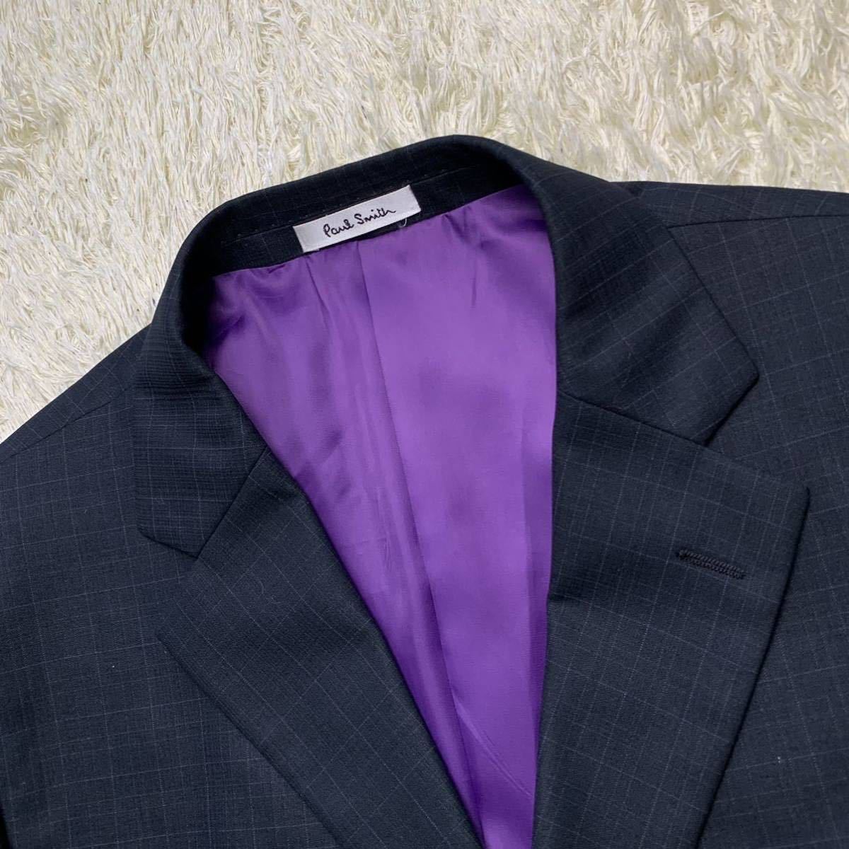 ポールスミスロンドン×【伊】チェルッティ社特注Super150'sラムウール Paul Smith LONDON スーツ A-52 XL 裏地 柄 パープル マルチカラー Paul スーツ ポールスミスロンドン×伊チェルッティ社特注Super150's シングルスーツ ポールスミス× DELFINO