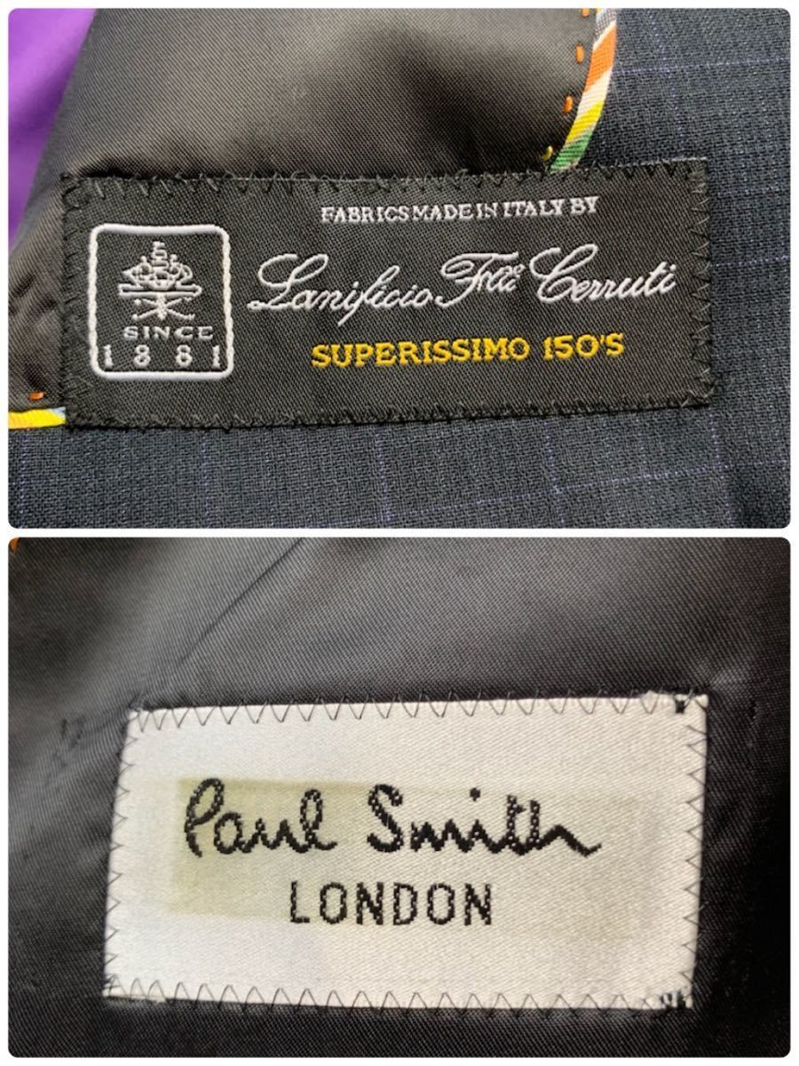 ポールスミスロンドン×【伊】チェルッティ社特注Super150'sラムウール Paul Smith LONDON スーツ A-52 XL 裏地 柄 パープル マルチカラー Paul スーツ ポールスミスロンドン×伊チェルッティ社特注Super150's シングルスーツ ポールスミス× DELFINO