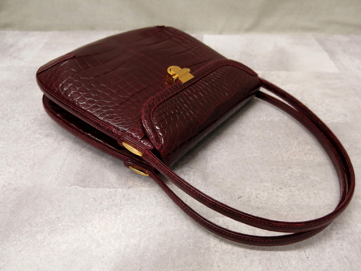 ○超美品○SAN VERUNAL○最高級○シャイニング クロコダイル 本 ワニ 