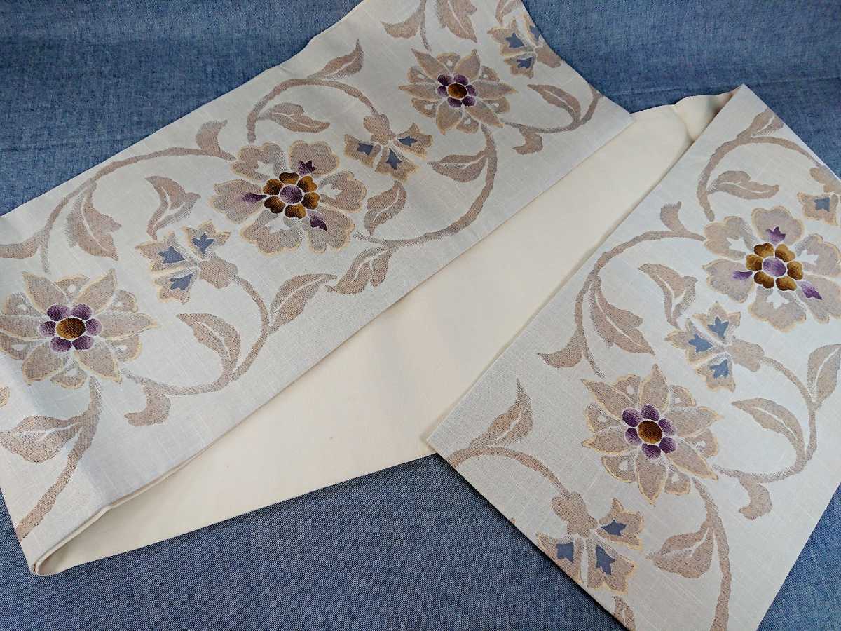 旧家より出品】『西陣織袋帯 ベージュ系花柄 六通柄⑤』衣名世【参考 