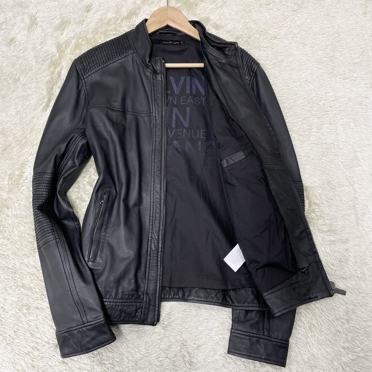 CALVIN KLEIN JEANS】シープスキン (羊革) レザーシングルライダース 