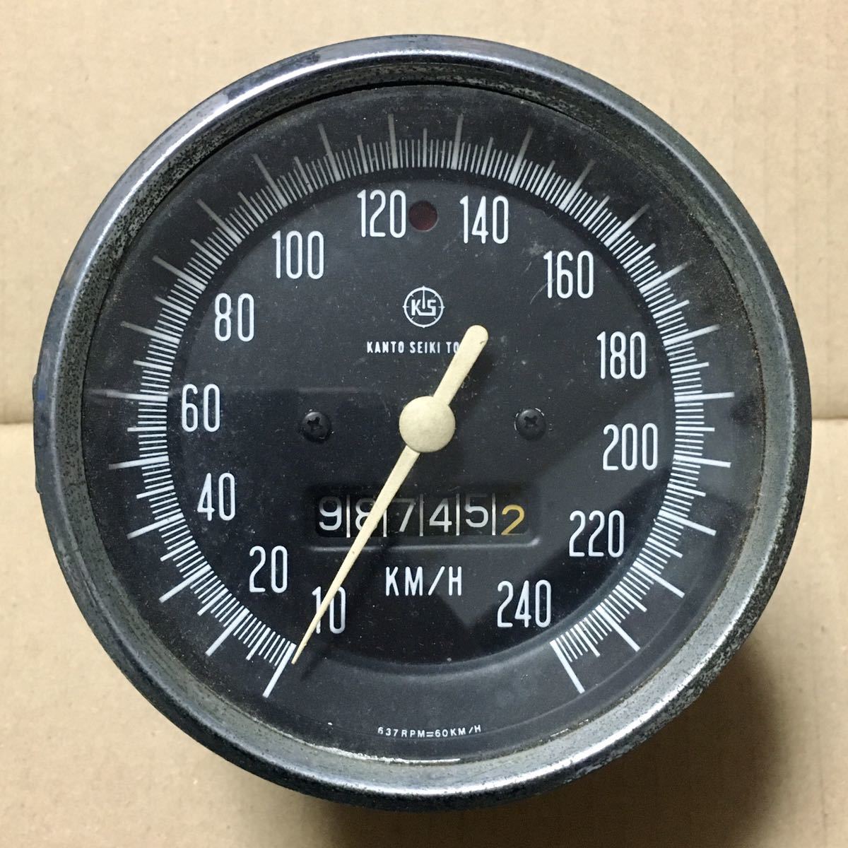 旧車 レトロタコメーター 関東精機 当時物 当時物 関東精機 240km KANTO SEIKI TOKYO 車種不明 637RPM＝60KM/H 旧