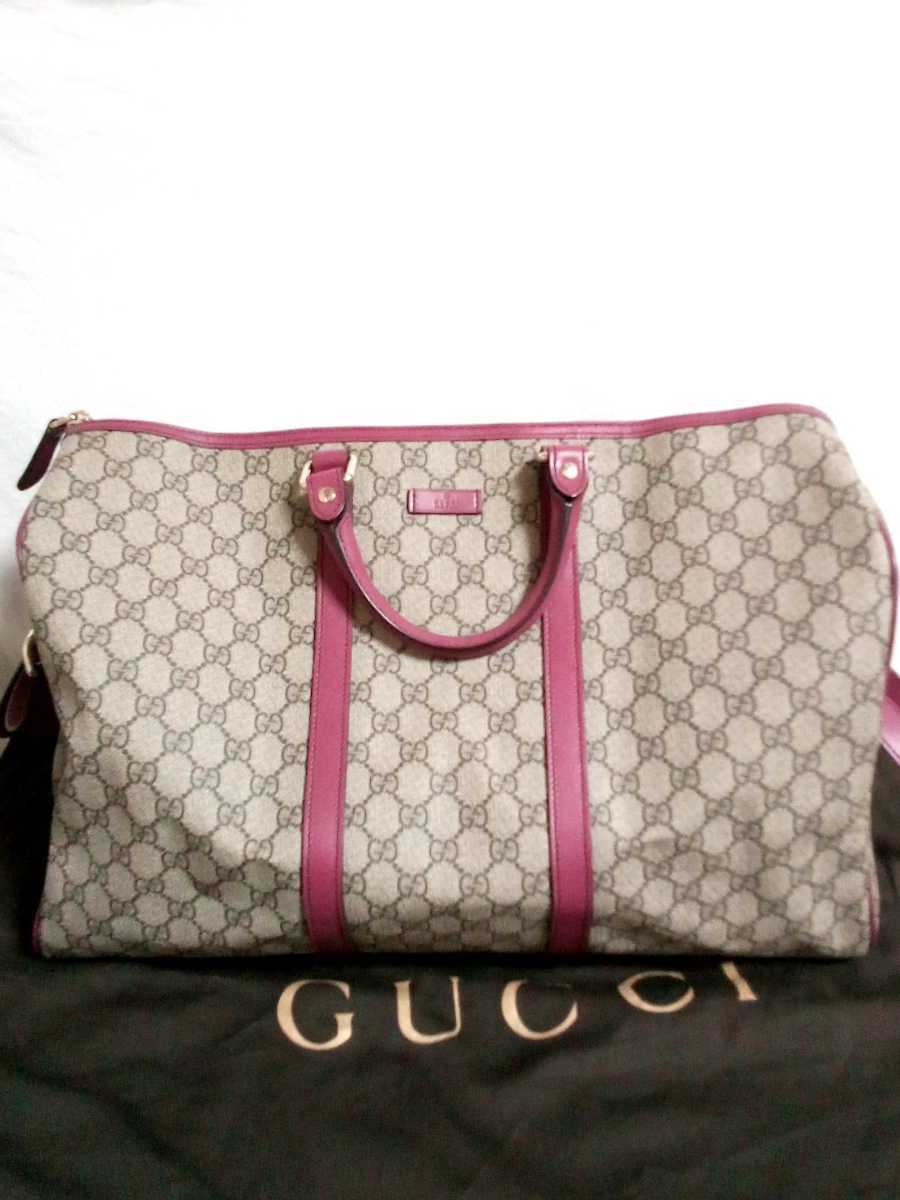 定番，セール AD154-100 GUCCI グッチ GG ベージュ&times;パープル ボストンバッグ トラベルバッグ 2way ハンドバッグ ショルダーバッグ 保存袋つき(かばん、バッグ)｜売買されたオークション情報、yahooの商品情 かばん、バッグ