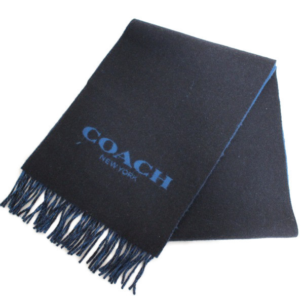 COACH コーチ マフラー フリンジ バイカラー リバーシブル ブルー