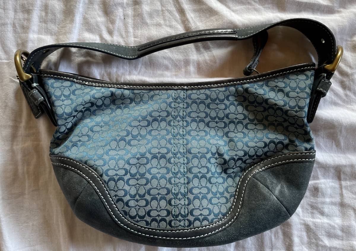 コーチ COACH スエード ブルー ハンドバッグ ショルダーバッグ レザー 