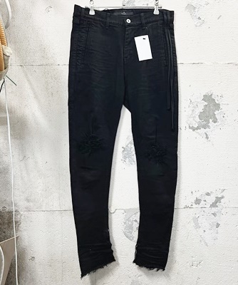 ASKYY アスキー 裾ジップ デニムパンツ 紐 ダメージ加工 2 ブラック 