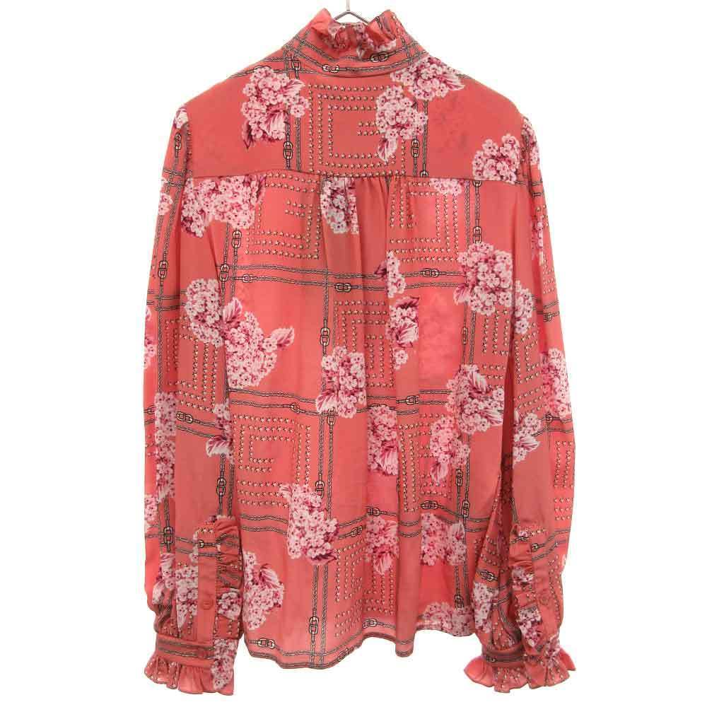 グッチ 21SS フローラル プリント シルク ラッフル シャツ 総柄 ピンク 