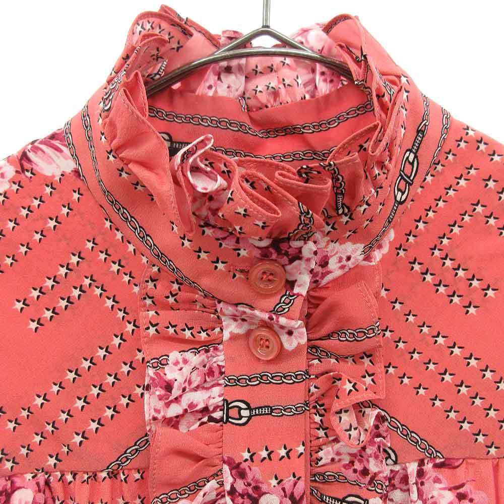 グッチ 21SS フローラル プリント シルク ラッフル シャツ 総柄 ピンク 