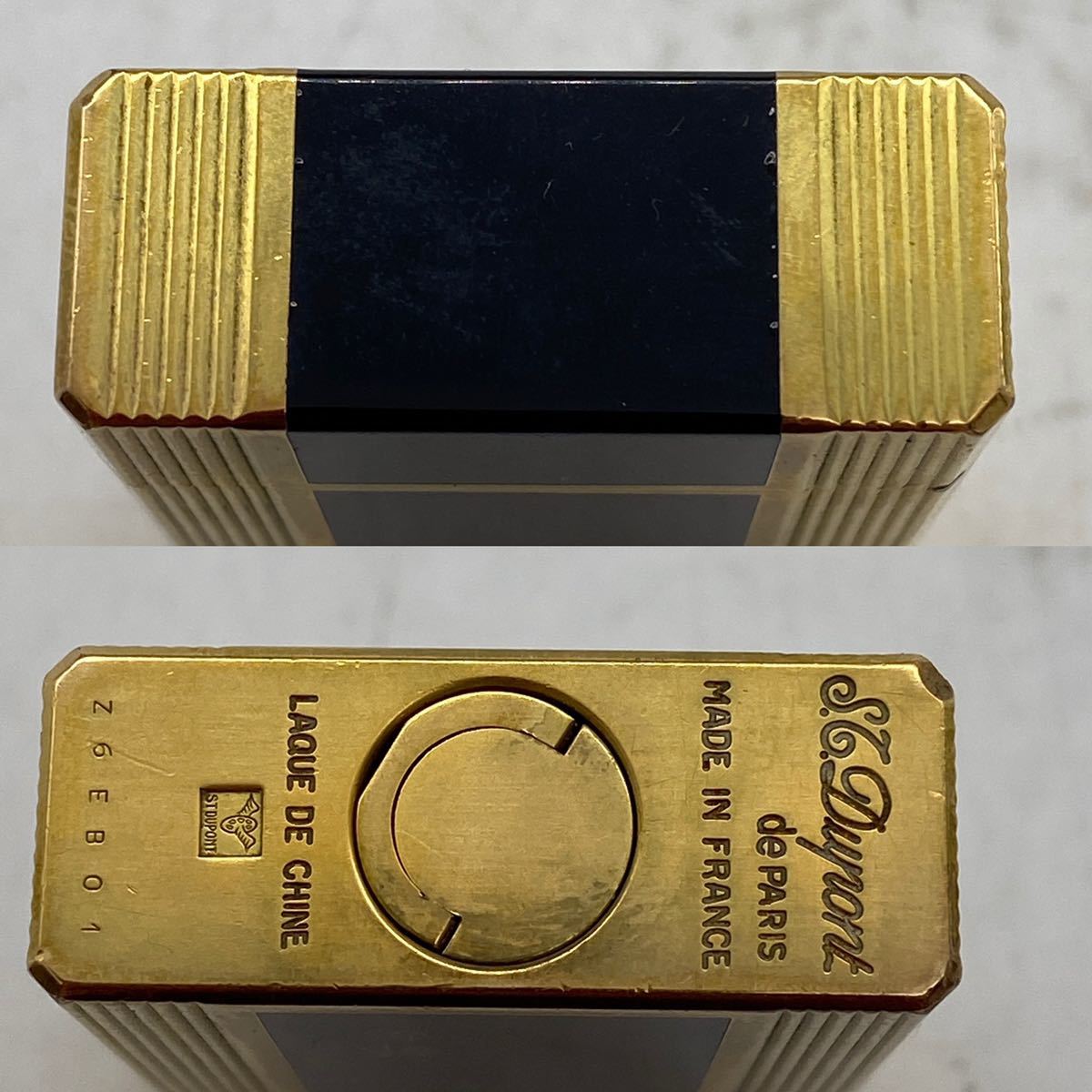 F174-6】S.T Dupont デュポン ライター ゴールド×ブラック ケース付き 