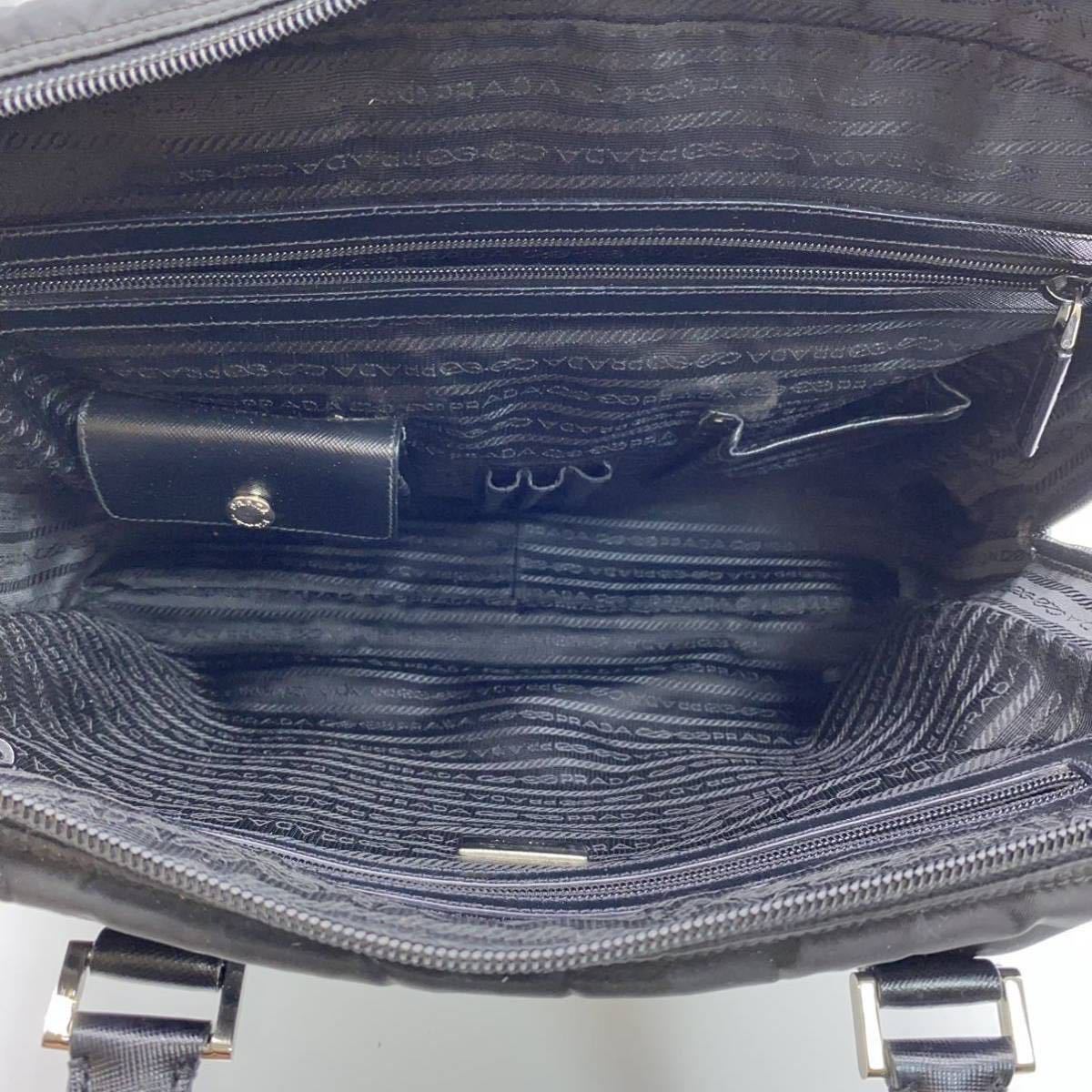 PRADA プラダ ビジネスバッグ ブリーフケース レザー サフィアーノ ナイロン ブラック ハンドバッグ ビジネス 本 金具 三角ロゴ 美品 極 黒&frasl;ブランドバッグ