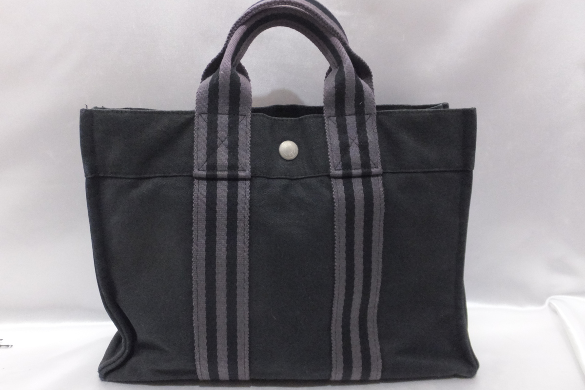 低価，大得価 HERMES エルメス フールトゥPM ハンドバッグ 手提げバッグ ブラック系 バッグ(キャンバス、帆布)｜売買されたオークション情報、yahooの商品情報をアーカイブ公開 - オークファン キャンバス、帆布