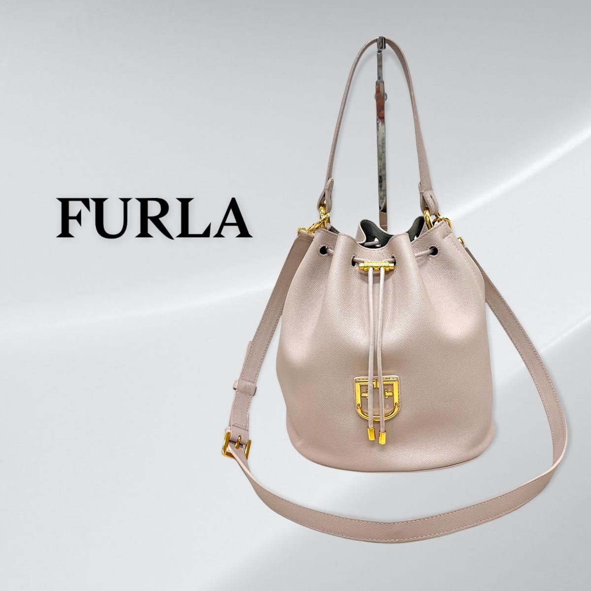 FURLA フルラ CORONA コロナ ロゴ金具 2way レザー ドローストリング