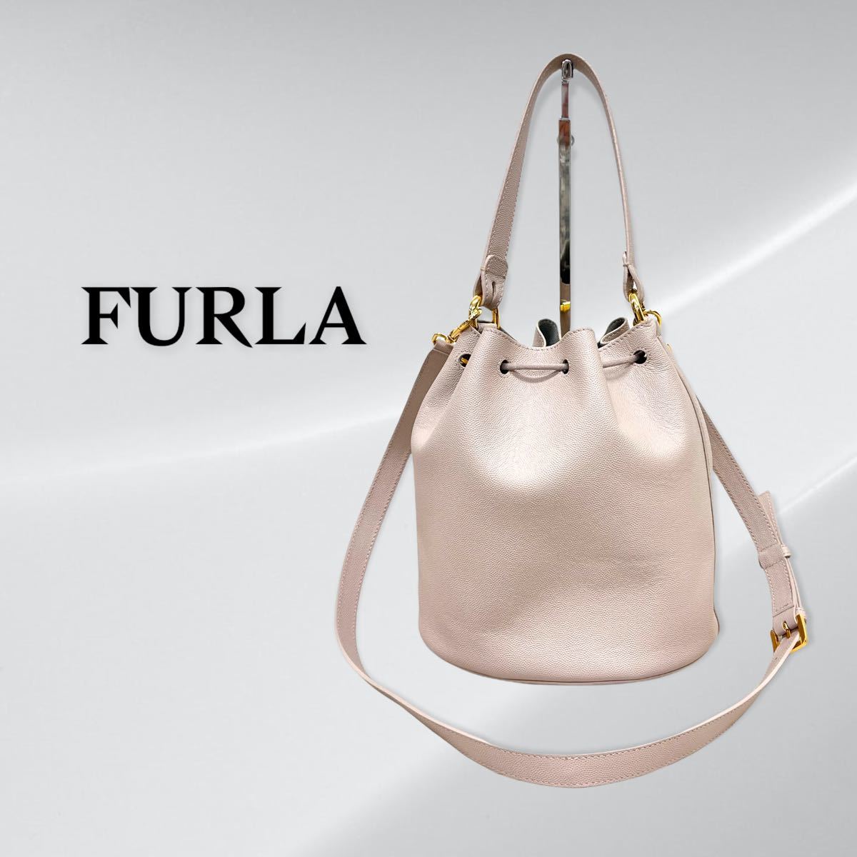 美品 FURLA フルラ コロナ ドローストリング 2WAY ショルダーバッグ FURLA フルラ CORONA コロナ ロゴ金具 2way レザー ドローストリング