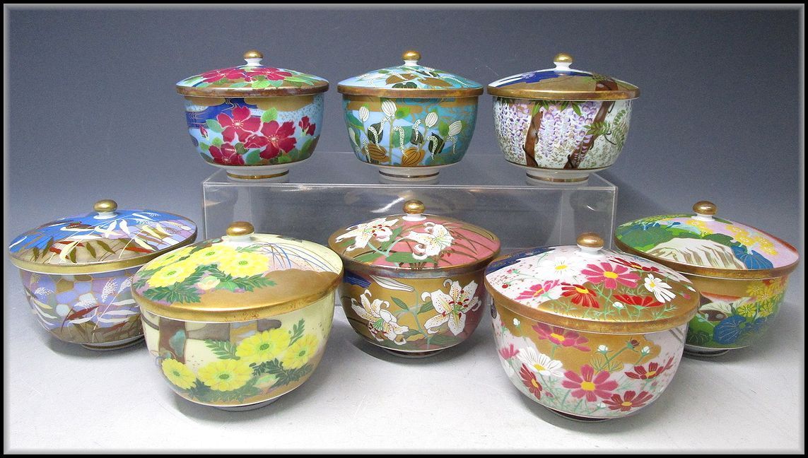 未使用羽柴正和 高級煎茶茶碗コレクション 宮中の花の歳時記 12客 