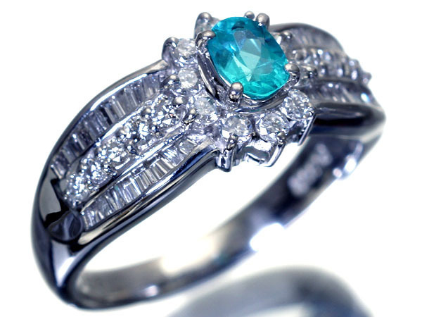 1円～【ジュエリー極】GIA鑑付 ブラジル産 極上天然パライバトルマリン0.31ct＆極上ダイヤ0.65ct 超高級Pt900リング h4699iml【送料無料】