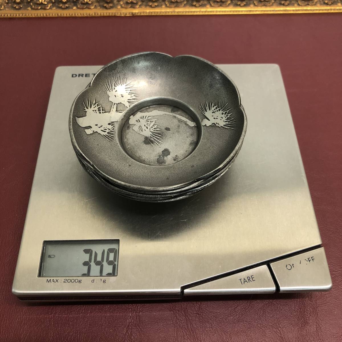 3 現状渡し 間村自造 錫製 茶托 5点入りセット 共箱入り(