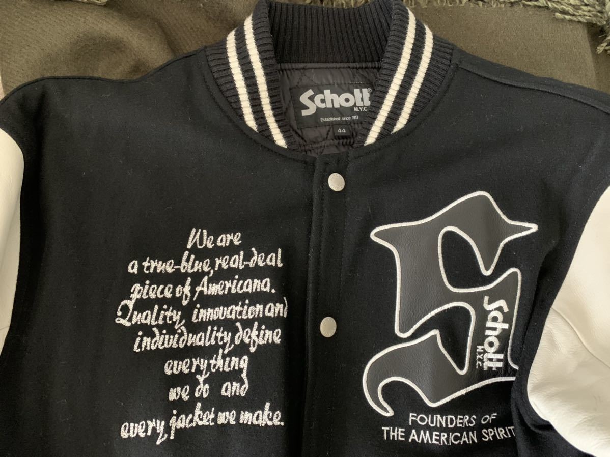 美品！】schott ショット 袖革スタジャン フルデコ 44サイズ 大きな