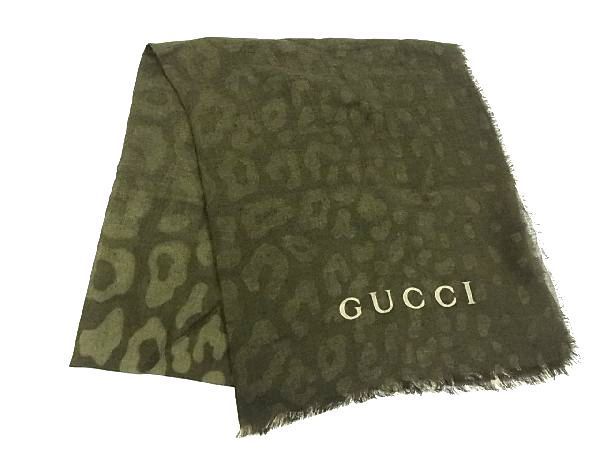 1円 □極美品□ GUCCI グッチ ウール×シルク レオパード スカーフ 