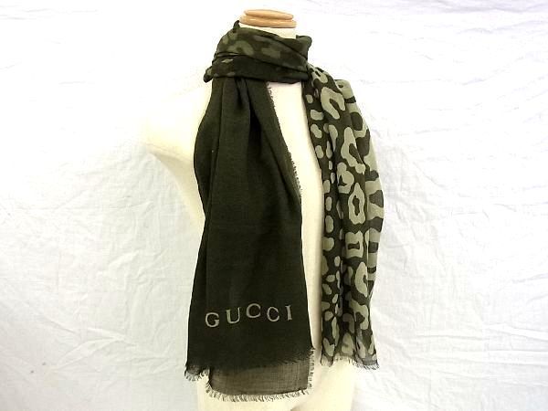 1円 □極美品□ GUCCI グッチ ウール×シルク レオパード スカーフ