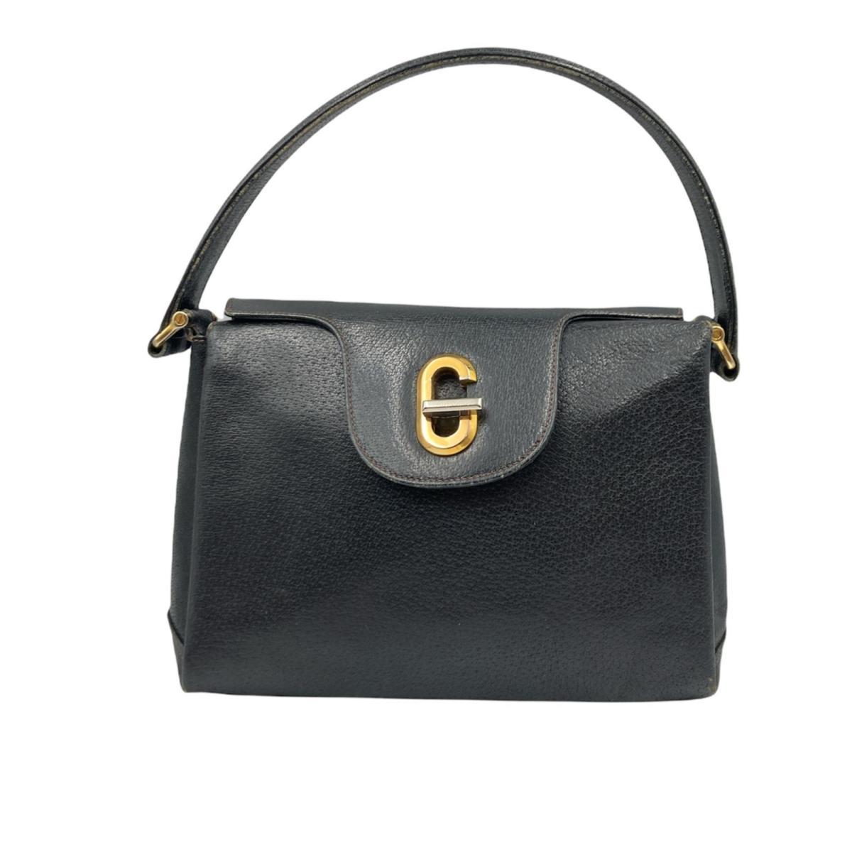 グッチ GUCCI レザー Gロゴ ハンドバッグ ブラウン ダークブラウン 